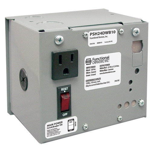 Functional Devices PSH24DWB10 : DC Power Supply, Single Switching, 120-24 Vdc at 2.5 Amp, Metal Enclosure