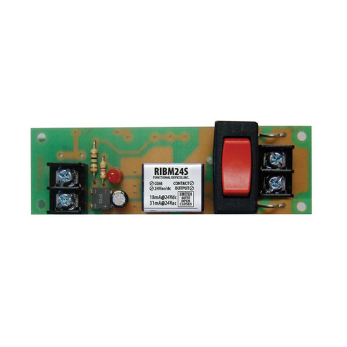 Functional Devices RIBM24S : Pilot Relay, 15 Amp SPST + Override, 24 Vac/dc Coil, 4.00" Track Mount