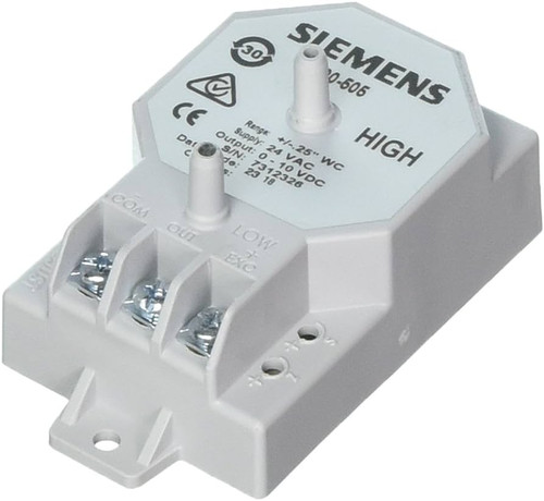 Siemens 590-505 : Air Differential Pressure Sensor, +/- 0.25-in WC, 0-10VDC, 1% Accuracy, Panel Mount