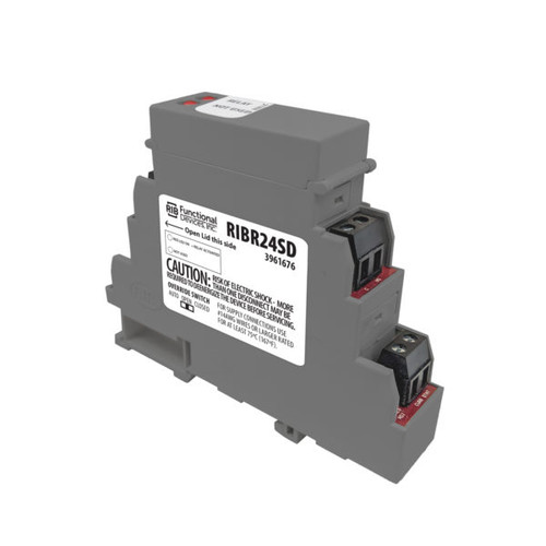 Functional Devices RIBR24SD : DIN Rail Mount Relay, 10 Amp DPDT + Override, 24 Vac/dc Coil