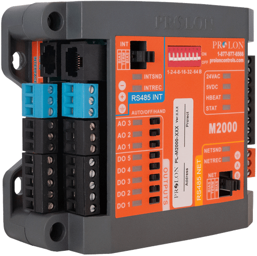 Prolon PL-M2000-BLR : Advanced Boiler Controller, 5 Digital Outputs, 3 Analog Outputs, 9 Universal Inputs, Economizer/DCV Control, 7 Day Scheduling, Duct Static Pressure with Bypass Damper or Supply Fan VFD, Modbus RTU (RS485)