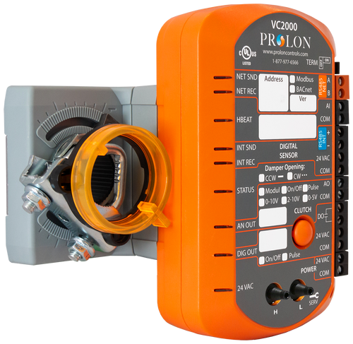 Prolon PL-VC2000-PI : VAV Zone Controller, 1 Digital Output, 1 Analog Output, 1 Analog Input, Integrated 45 in-lb Actuator, Pressure Independent Air Flow Sensor Installed, Modbus RTU (RS485)