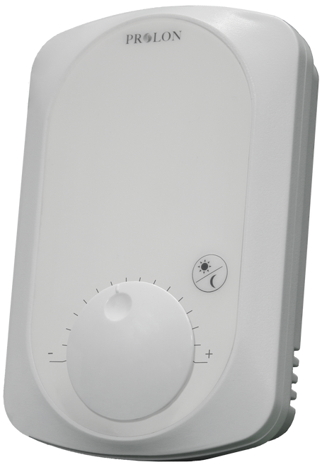Prolon PL-T200A-WWL : Digital Wall Sensor, 10K Type III Thermistor, Setpoint Knob +/- Scale, Momentary Pushbutton to Override, White Enclosure, White Label