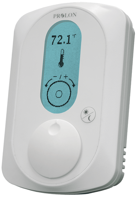 Prolon PL-T500-WWL : Digital Wall Sensor, 10K Type III Thermistor, Setpoint Knob, Momentary Pushbutton to Override, White Enclosure, White Label, LCD Display