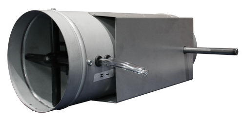 Prolon PL-AV18 : VAV Round Damper, Diameter 18", Single blade, Air Flow CFM 2500, Velocity FPM 1415, Galvanized Steel Housing, Satin finish, No acoustic insulation