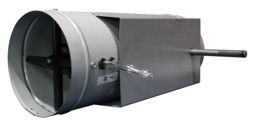 Prolon PL-AV24 : VAV Round Damper, Diameter 24", Single blade, Air Flow CFM 4400, Velocity FPM 1401, Galvanized Steel Housing, Satin finish, No acoustic insulation