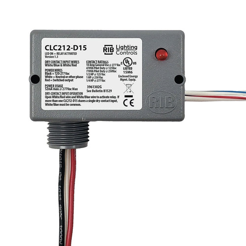 Functional Devices CLC212-D15 : Closet Light Controller Relay, 15 Minute Delay, 10 Amp SPST-N/O, Separated Class 2 Dry Contact Input, 120-277 Vac Power, NEMA 1 Housing