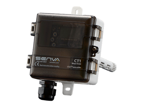 Senva CT1D-C3D : Duct CO2/Temperature Combo Sensor, 100 Ohm Platinum RTD, Selectable Outputs: 4-20 mA, 0-5 VDC, or 0-10 VDC, LCD Display, 7-Year Limited Warranty