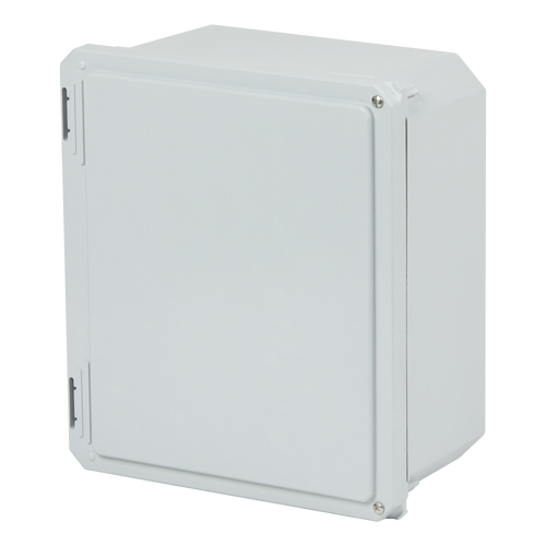 Cover on view of Stahlin DS100806HW : Fiberglass Enclosure, Diamond Shield Series, Inside Diameter : 10.73 x 8.73 x 6.06, Hinged Opaque Cover, 2 Cover Screws, NEMA Ratings (UL508A, UL50 & UL50E): 1, 3, 3S, 4X, 12, 13)