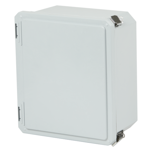 Cover on view of Stahlin DS80604HPL : Fiberglass Enclosure, Diamond Shield Series, Inside Diameter : 8.77 x 6.77 x 4.06, Hinged Opaque Cover, 2 Lockable Pull Latches, NEMA Ratings (UL508A, UL50 & UL50E): 1, 3, 3S, 4X, 12, 13)