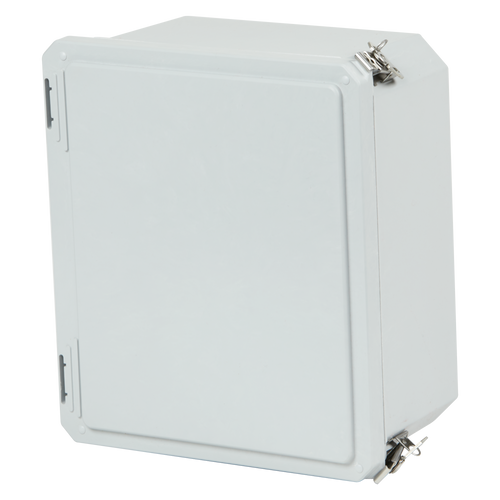 Cover on view of Stahlin DS100806HLL : Fiberglass Enclosure, Diamond Shield Series, Inside Diameter : 10.73 x 8.73 x 6.06, Hinged Opaque Cover, 2 Lockable Link Latches, NEMA Ratings (UL508A, UL50 & UL50E): 1, 3, 3S, 4X, 12, 13)