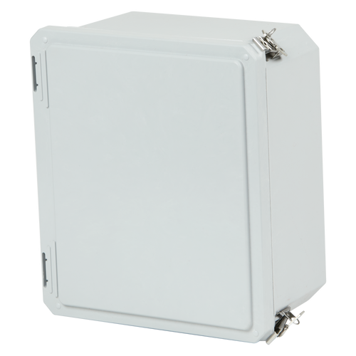 Cover on view of Stahlin DS161408HLL : Fiberglass Enclosure, Diamond Shield Series, Inside Diameter : 16.69 x 14.69 x 8.06, Hinged Opaque Cover, 2 Lockable Link Latches, NEMA Ratings (UL508A, UL50 & UL50E): 1, 3, 3S, 4X, 12, 13)