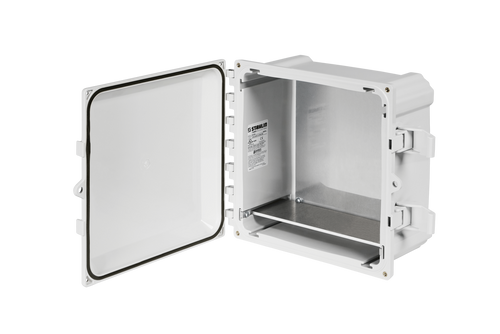 Stahlin PCWD1010 : Polycarbonate Enclosure with Weight Distribution Shelf, PolyStar Series, Inside Diameter : 10 x 10 x 6, Opaque Hinged, Latched, Padlockable Cover, Mounting Feet, NEMA Ratings (UL508A, UL50 & UL50E): 1, 3R, 4, 4X, 6P