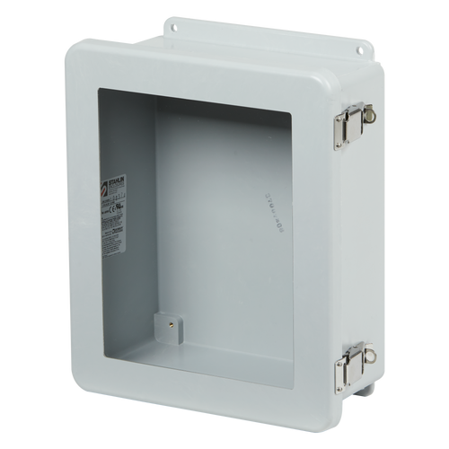 Stahlin JW1008HAPL : Fiberglass Enclosure, JW Series, Inside Dia. : 9.73 x 7.73 x 4.83, Window Area 8.25 x 6.25, Hinged Flush Bonded Window Cover, 2 Lockable Pull Latches, NEMA Ratings (UL508A, UL50 & UL50E): 1, 3R, 4X, 6P