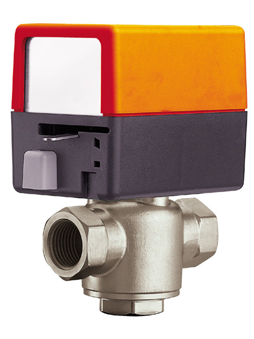 Belimo ZONE320N-35+ZONE120NC-S : 3-way 3/4" Zone Valve (ZV), NPT Fitting, Cv Rating 3.5, Spring Return Valve Actuator, ACÊ120ÊV, On/Off Control Signal, Normally Closed, (1) SPST 5A @120V Aux Switch