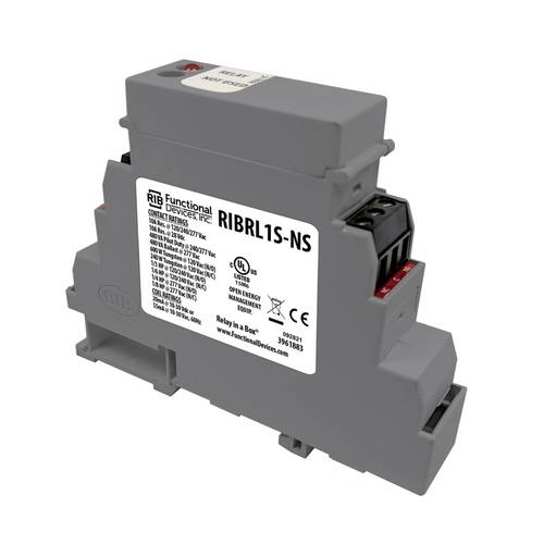 Functional Devices RIBRL1S-NS : DIN Rail Mount Relay, 10 Amp SPDT + Override, 10-30 Vac/dc Coil, No Socket Non-Pluggable Relay
