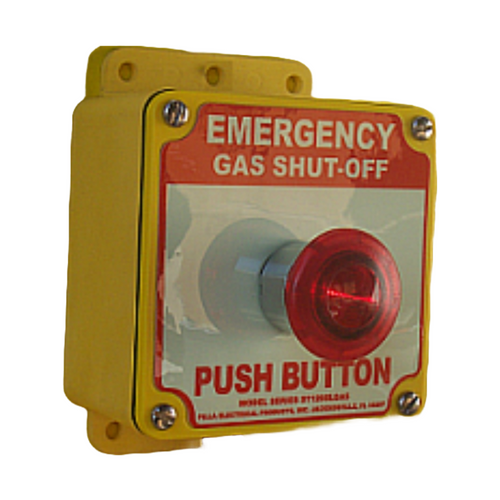 Pilla ST120SLIL-Emergency Gas Shut Off : "Emergency Gas Shut Off" Push Button Station, Iluminated Red LED 40mm Mushroom Button (24-120VAC/DC ), Surface Mount Nema 4/4X Enclosure, Fits 1-3 Contact Blocks