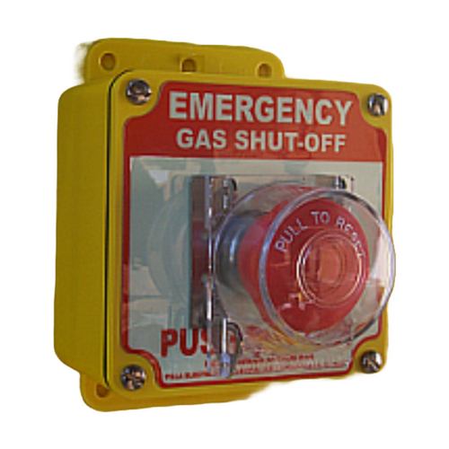 Pilla ST120SLCLM-Emergency Gas Shut Off : "Emergency Gas Shut Off" Push Button Station, Maintained (Pull to Reset) 40mm Mushroom Button, One Clear Hinged Lockout Lid, Surface Mount Nema 4/4X Enclosure, Fits 1-3 Contact Blocks