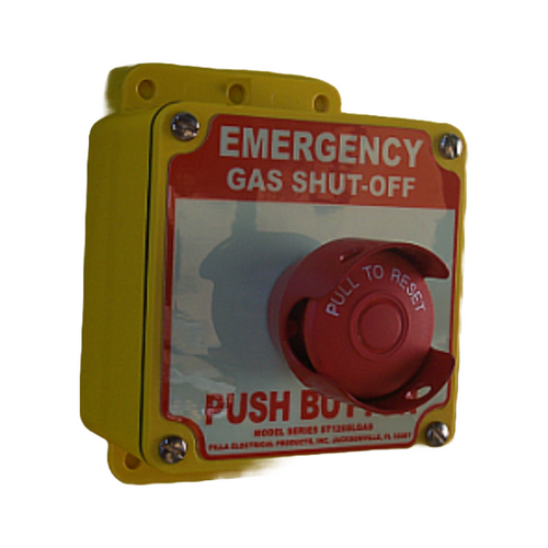 Pilla ST120GMSL-Emergency Gas Shut Off : "Emergency Gas Shut Off" Push Button Station, Maintained (Pull to Reset) 40mm Mushroom Button, Red Metal Guard, Surface Mount Nema 4/4X Enclosure, Fits 1-3 Contact Blocks
