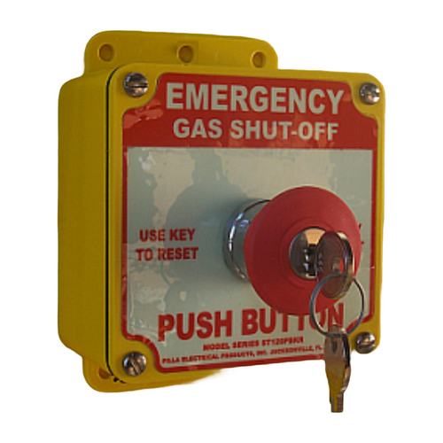 Pilla ST120SLKR-Emergency Gas Shut Off : "Emergency Gas Shut Off" Push Button Station, Key Release 40mm Mushroom Button, Surface Mount Nema 4/4X Enclosure, Fits 1-3 Contact Blocks
