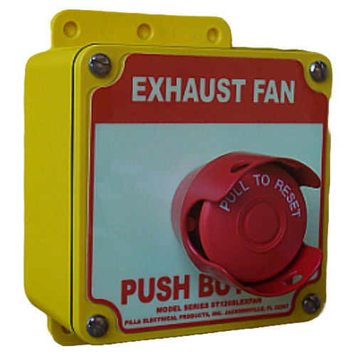 Pilla ST120GMSL-Exhaust Fan : "Exhaust Fan" Push Button Station, Maintained (Pull to Reset) 40mm Mushroom Button, Red Metal Guard, Surface Mount Nema 4/4X Enclosure, Fits 1-3 Contact Blocks
