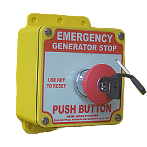 Pilla GS120KR : "Emergency Generator Stop" Push Button Station, Key Release 40mm Mushroom Button, Surface Mount Nema 4/4X Enclosure, Fits 1-3 Contact Blocks