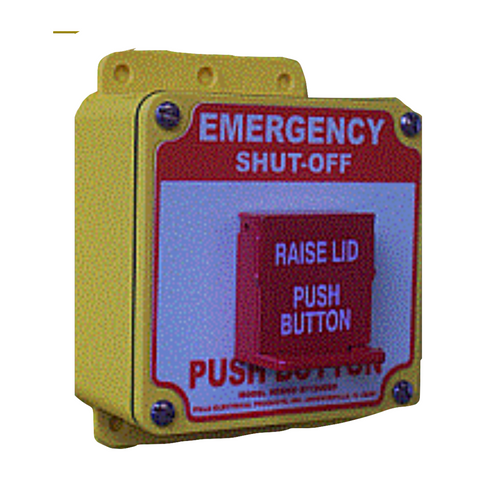 Pilla ST120ESORP1 : "Emergency Shut Off" Push Button Station, "Raise Lid-Push button" Model, Padlockable Solid Lid over Flush Momentary Button, Surface Mount Nema 4/4X Enclosure, Fits 1-3 Contact Blocks