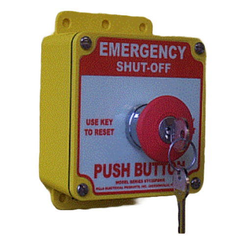 Pilla ST120ESOKR : "Emergency Shut Off" Push Button Station, Key Release 40mm Mushroom Button, Surface Mount Nema 4/4X Enclosure, Fits 1-3 Contact Blocks