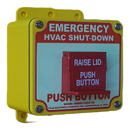 Pilla HVAC120RP : "Emergency HVAC Shut Down" Push Button Station, "Raise Lid-Push button" Model, Padlockable Solid Lid over Flush Momentary Button, Surface Mount Nema 4/4X Enclosure, Fits 1-3 Contact Blocks