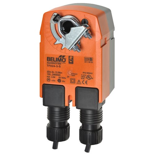 Belimo TFX24-3-S : Fail-Safe Damper Actuator, 22 in-lb Torque, 24VAC/DC, On/Off, Floating Point Control Signal, (1) SPDT 3A @250V Aux Switch, 5-Year Warranty (Configurable)