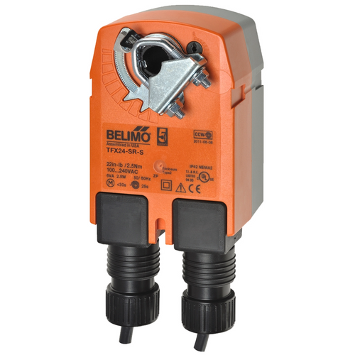 Belimo TFX24-SR-S : Fail-Safe Damper Actuator, 22 in-lb Torque, 24VAC/DC, Modulating 2-10VDC Control Signal, (1) SPDT 3A @250V Aux Switch, 5-Year Warranty (Configurable)