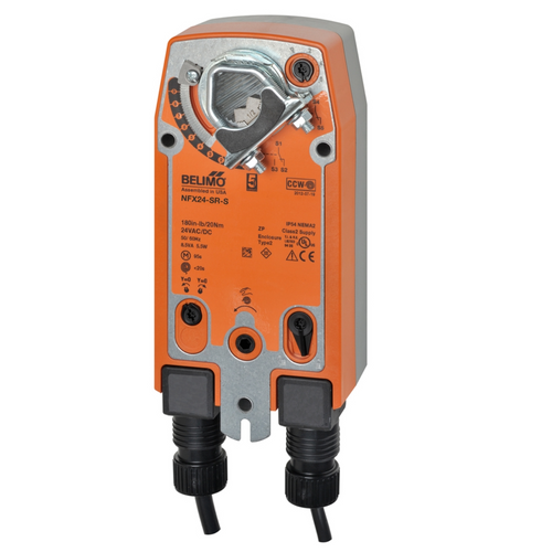 Belimo NFX24-SR-S : Fail-Safe Damper Actuator, 90 in-lb Torque, 24VAC/DC, On/Off Control Signal, Modulating 2-10VDC Control Signal, (2) SPDT 3A @250V Aux Switch, 5-Year Warranty (Configurable)