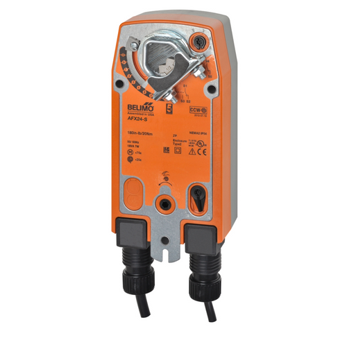 Belimo AFX24-S spring-return fail-safe damper actuator, 180 in-lb, On/Off, 2x aux switch