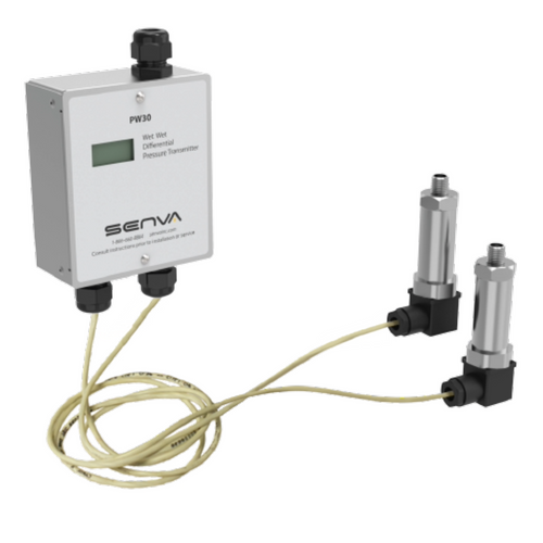 Senva PW30M-006-050 : Remote Wet-to-Wet Differential Pressure Transducer, Metal NEMA 3R Enclosure, Selectable Output 0-5V, 0-10V, or 4-20mA, 6' Factory Pre-Wired Standard Cable, Includes (Two) PWT050 (0-50 PSID) Remote Sensors, LCD Display