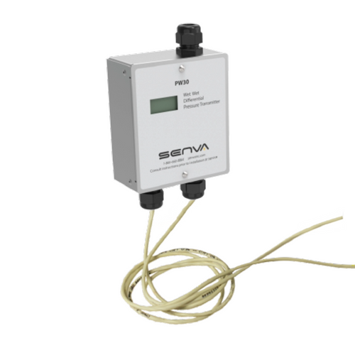 Senva PW30M-020 : Remote Wet-to-Wet Differential Pressure Transducer, Metal NEMA 3R Enclosure, Selectable Output 0-5V, 0-10V, or 4-20mA, 20' Factory Pre-Wired Standard Cable, Remote Sensors Sold Seperately, LCD Display