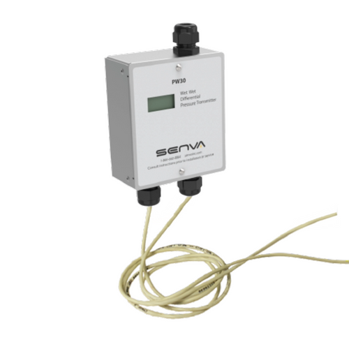 Senva PW30M-075 : Remote Wet-to-Wet Differential Pressure Transducer, Metal NEMA 3R Enclosure, Selectable Output 0-5V, 0-10V, or 4-20mA, 75' Factory Pre-Wired Standard Cable, Remote Sensors Sold Seperately, LCD Display