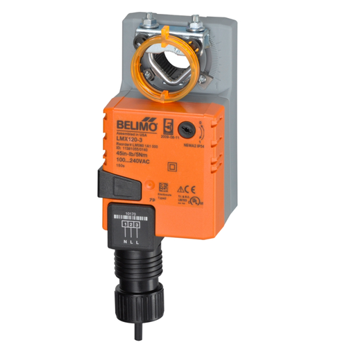 Belimo LMX120-3 : Non Spring Return (Non Fail-Safe) Damper Actuator, 45 in-lb Torque, AC 100-240 V, On/Off, Floating Point Control Signal, Configurable X-Platform, 5-Year Warranty