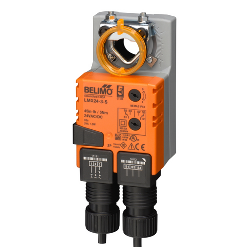 Belimo LMX24-3-S : Non Fail-Safe Damper Actuator, 35 in-lb Torque, 24VAC/DC, On/Off, Floating Point Control Signal, (1) SPDT 3A @250V Aux Switch, 5-Year Warranty (Configurable)