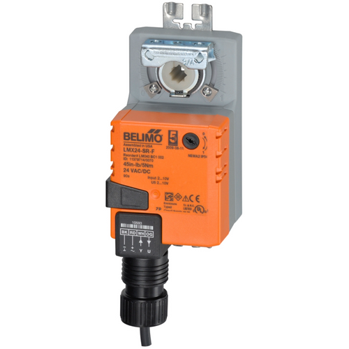 Belimo LMX24-SR-F : Non Spring Return (Non Fail-Safe) Damper Actuator, 35 in-lb Torque, 24VAC/DC, Modulating 2-10VDC Control Signal, Square Form Fit Mechanical Coupler, 5-Year Warranty (Configurable)