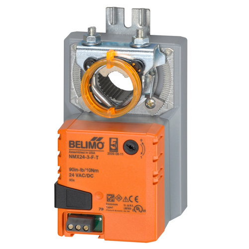 Belimo NMX24-3-F-T : Non Spring Return (Non Fail-Safe) Damper Actuator, 90 in-lb Torque, 24VAC/DC, On/Off, Floating Point Control Signal, Square Form Fit Mechanical Coupler, Terminal Strip, 5-Year Warranty (Configurable)