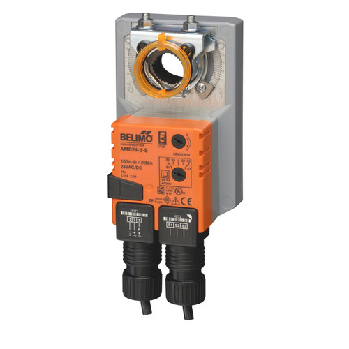 Belimo AMX24-3-S : Non Spring Return (Non Fail-Safe) Damper Actuator, 180 in-lb Torque, 24VAC/DC, On/Off, Floating Point Control Signal, (1) SPDT 3A @250V Aux Switch, 5-Year Warranty (Configurable)