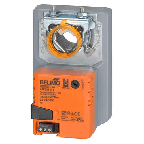 Belimo AMX24-3-T : Non Fail-Safe Damper Actuator, 180 in-lb Torque, 24VAC/DC, On/Off, Floating Point Control Signal, Terminal Strip, 5-Year Warranty (Configurable)