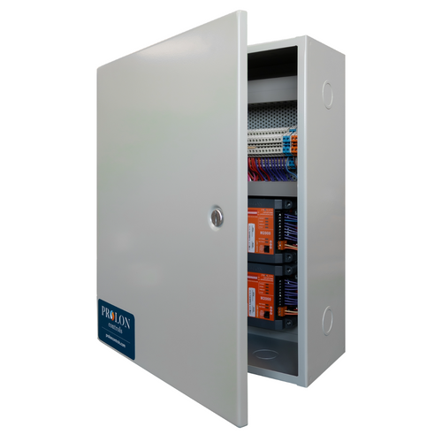 Prolon PL-PN2-C1-BLR-C1-HU : Pre-Wired Prolon Control Panel with (1) C1050 Boiler Controller and (1) C1050 Zoning System Heatpump Controller, Terminal for all Connections (24V Power Supply, I/O, Comms), N1 Encl., UL508 Cert.