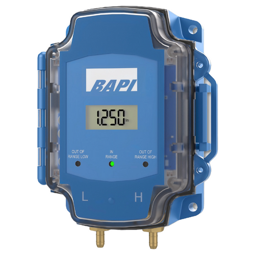 BAPI BA/ZPM-SR-AT-D-BB : Zone Pressure Multi-Sensor (ZPM) Differential Pressure Sensor, 10 Field Selectable Standard Pressure Ranges and 5 Field Selectable Outputs, Attached Static Probe, NEMA 4 Enclosure, LCD Display, 5-Year Warranty