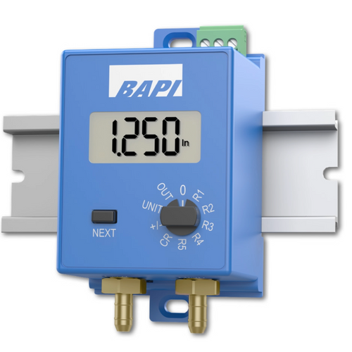 BAPI ZPS-SR-EZ-NT-IN : EZ Pressure Sensor Mounted on Din Rail, Standard Range Unit, Inches WC, LCD Display, No Probe Included, Snaptrack, DIN Rail or Surface Mounting, 5-Year Warranty