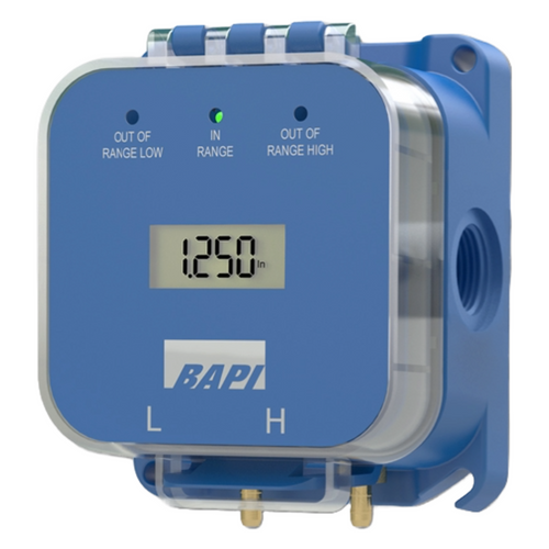 BAPI BA/ZPM-SR-ST-D : Zone Pressure Multi-Sensor (ZPM) Differential Pressure Sensor, 10 Field Selectable Standard Pressure Ranges and 5 Field Selectable Outputs, Static Pressure Probe, NEMA 2 Enclosure, LCD Display, 5-Year Warranty