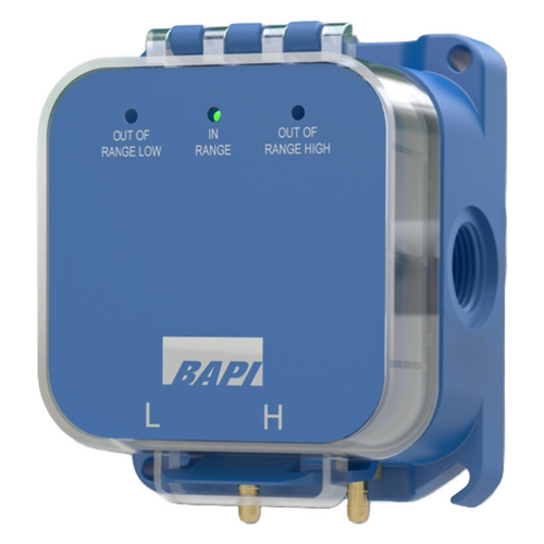 BAPI BA/ZPM-SR-AT-ND : Zone Pressure Multi-Sensor (ZPM) Differential Pressure Sensor, 10 Field Selectable Standard Pressure Ranges and 5 Field Selectable Outputs, Attached Static Probe, NEMA 2 Enclosure, 3-Color LED Status, 5-Year Warranty