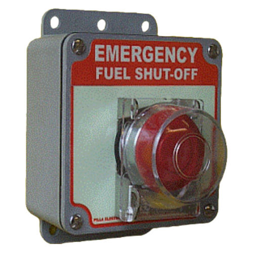 Pilla FS120MO : "Emergency Fuel Shut Off " Push Button Station, Momentary 40mm Mushroom Button, Surface Mount Nema 4/4X Enclosure, Fits 1-3 Contact Blocks
