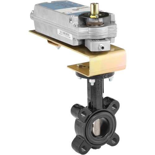 Siemens B225FO-GIB131.3U : 2-Way 2-1/2" Inch Butterfly Valve, Full Cut, Cv 282, Close-off Pressure 175 psid, Normally Open, Non-Spring Return Actuator, 24VAC/DC, Floating Point Control Signal