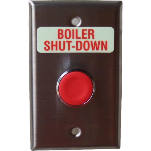 Pilla WPSYFSL Boiler Shut-Down : Wall Plate Operator Station, Red Momentary Round Push Button, Flush Head, "Boiler Shut-Down", NEMA 1 (Indoor) Rated, Fits 1-3 Contact Blocks, UL Listed